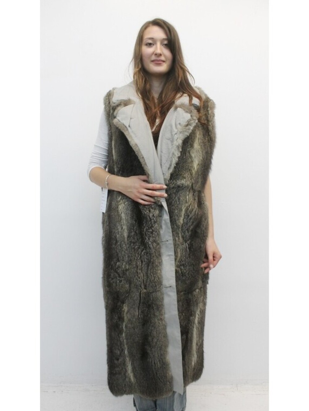 EXCELLENT GREEN OPOSSUM FUR VEST LINING WOMEN WOMAN SIZE 12-14 LARGE